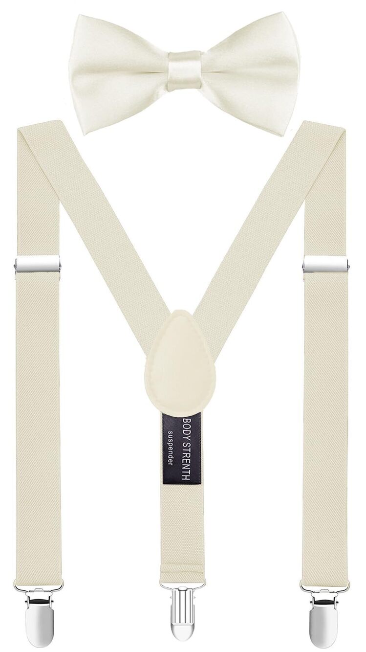 6645 Suspenders and Bow Tie Set Adjustable for Wedding 47 IN Beige